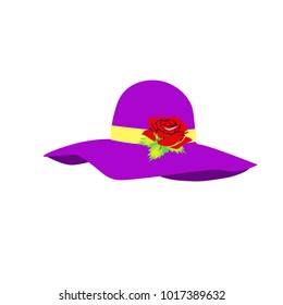 The purple hat decorated with red rose.