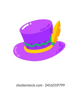 Purple hat with feather icon. Vector illustration on white background.