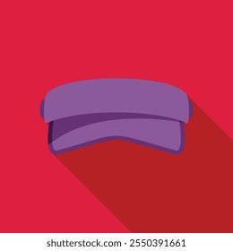 Purple hat with visor casting long shadow on red background, simple style illustration