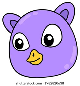 violetter Kopf mit einem süßen Gesicht, das fröhlich lächelt, Vektorgrafik Karton Emoticon. Symbolzeichnung