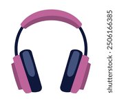 Purple headphone headset vector art, headphones illustration in flat design style, clip art image