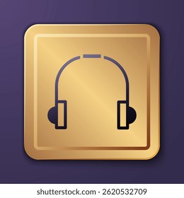 Purple Headphones icon isolated on purple background. Earphones. Concept for listening to music, service, communication and operator. Gold square button. Vector Illustration