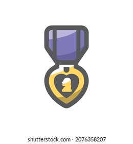 Purple Heart Award With Ribbon Vector Icon Cartoon Illustration