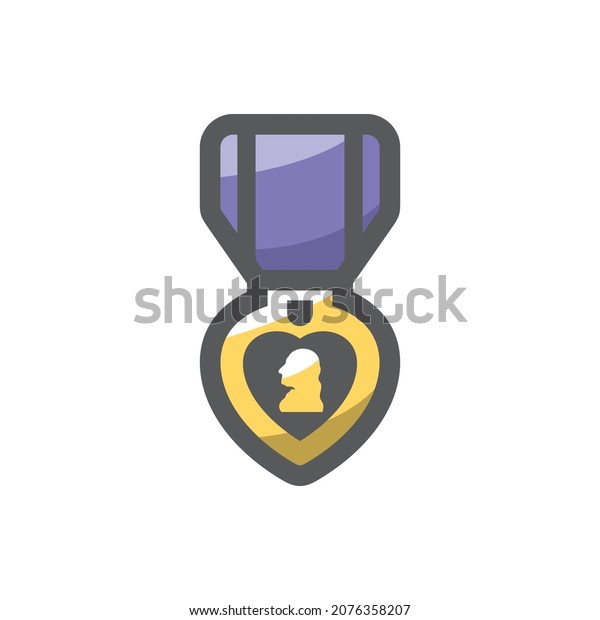 Purple Heart Award with ribbon Vector icon\
Cartoon illustration