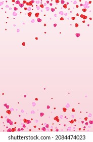 Purple Heart Background Pink Vector. Volume Backdrop Confetti. Fond Drop Texture. Tender Heart February Pattern. Violet Falling Frame.