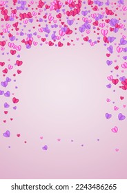 Purple Heart Background Pink Vector. Art Pattern Confetti. Pinkish Anniversary Frame. Tender Confetti Cute Illustration. Fond Gift Texture.