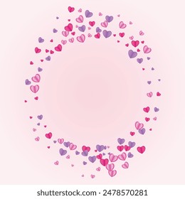 Purple Heart Background Pink Vector. Volume Backdrop Confetti. Fond Drop Texture. Tender Heart February Pattern. Violet Falling Frame.