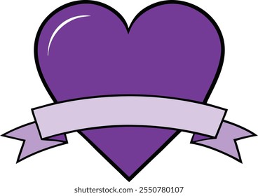 Purple Heart with Blank Banner, Love, Romance, Valentine, Design