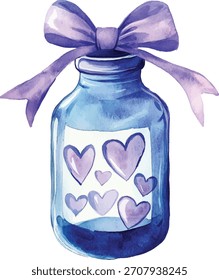 Purple Heart Bottle Watercolor  vector illustration