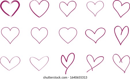 Purple heart contour vector. Hand drawn love icon isolated. Paint brush stroke heart icon. Hand drawn vector for love logo, heart symbol, doodle icon and Valentine's day. Painted grunge vector shape