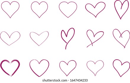 Purple heart contour vector. Hand drawn love icon isolated. Paint brush stroke heart icon. Hand drawn vector for love logo, heart symbol, doodle icon and Valentine's day. Painted grunge vector shape