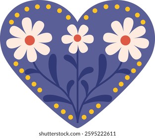 Purple heart with cute floral pattern. Beautiful decorative element isolated on white	