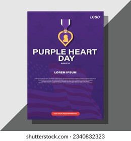 purple heart day flyer template vector design 