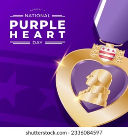 Purple heart day medals on purple background, National Purple Heart Day - August 7th