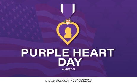 purple heart day vector background with transparent us flag illustration