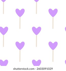 Purple heart decorations arranged on a white background create a charming pattern