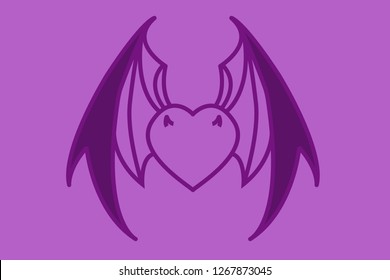 Purple heart with demon wings and purple background
