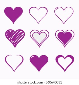 purple heart icon set vector illustration