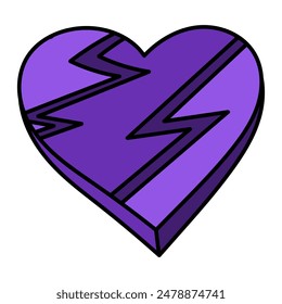 Purple heart illustration. Heart in Goth style with a zigzag line. Vector isolated on white background.