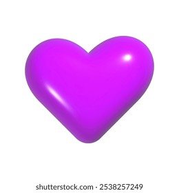 Coração roxo isolado 3d realista vetor ilustração plástico brilhante amor símbolo