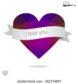 Purple heart isolated on white background. Geometric rumpled triangular low poly origami style gradient graphic illustration. Vector polygonal design for your business. Purple heart isolated on white background. Geometric rumpled triangular low poly origami style gradient graphic illustration. Vector polygonal design for your business.