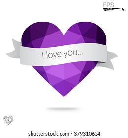 Purple heart isolated on white background. Geometric rumpled triangular low poly origami style gradient graphic illustration. Vector polygonal design for your business. Purple heart isolated on white background. Geometric rumpled triangular low poly origami style gradient graphic illustration. Vector polygonal design for your business.