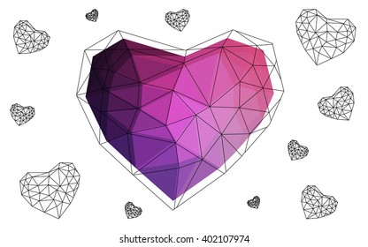 Purple heart isolated on white background. Geometric rumpled triangular low poly origami style gradient graphic illustration. Vector polygonal design for your business. Purple heart isolated on white background. Geometric rumpled triangular low poly origami style gradient graphic illustration. Vector polygonal design for your business.