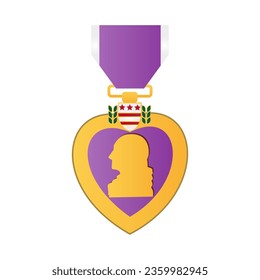 Purple heart medal. Military award purple heart golden medal. Army insignia medal 