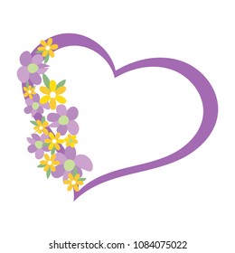 Purple heart shape frame with floral decoration vector illustration.
