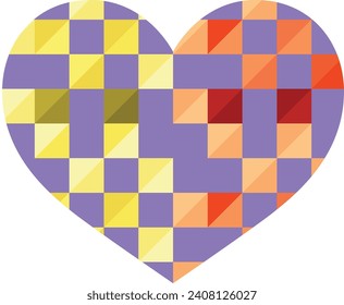 purple heart shape with square different colors and shades, heart shape vector illustration.