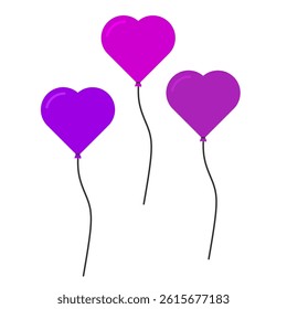 Purple heart shaped Balloons with black ribbon various style. Ballons clip art cartoon style for festival or anniversary graphic resources