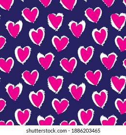 Purple Heart shaped brush stroke seamless pattern background for fashion textiles, graphics