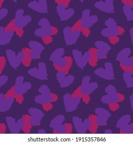 Purple Heart shaped brush stroke seamless pattern background for fashion textiles, graphics