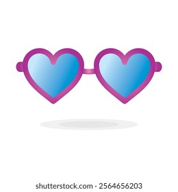 Purple heart shaped sunglasses isolated icon on white background. Pink heart shape sunglasses for photo booth, photo props. Illustration for holiday party celebration evening, scrapbooking, selfie app