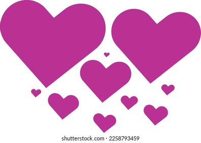 Purple Heart Shapes on White Background. Love symbols and icons. Vector illustration Design Elements Set. EPS