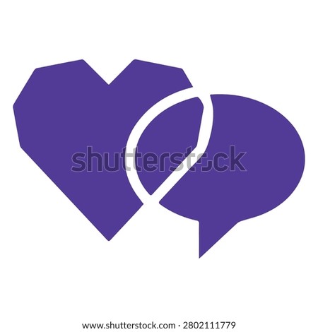 Purple heart and speech bubble icon for love and communication, symbolizing affectionate conversation.
