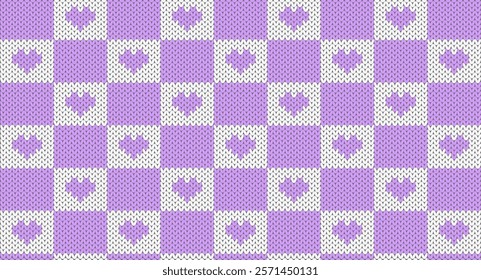 Purple heart and square knitted pattern, Festive Sweater Design. Seamless Knitted Pattern