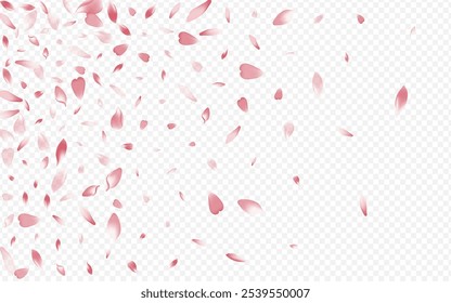 Fundo Transparente De Vetor De Coração Roxo. Textura de vento Confete. Padrão de março de flores. Rosa Blow Design. Pôster de Convite Pétala Rosa.