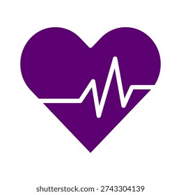 Purple heart with white electrocardiogram pulse