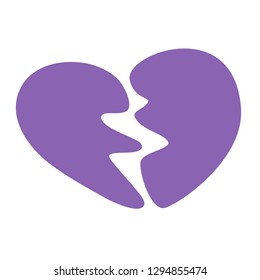 Purple heartbreak. Broken heart or divorce. Flat icon for apps and websites. Vector Illustration of a Valentine s Day. Isolated image on white Background.