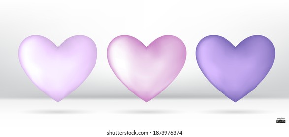 Purple hearts 3D vector collection isolated on white background.Symbol of Love and Valentine's Day.Heart  shape icon illustration vector for design card.