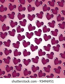 Purple hearts background, valentines card, vector illustration