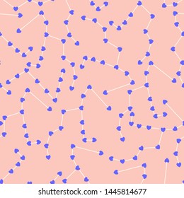 Purple hearts and celestial elements in a seamless pattern design, that can be used for we or in print for surface design