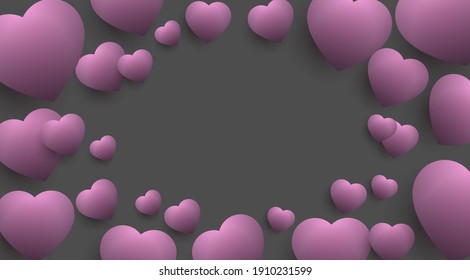 Purple hearts on a gray background.Vector illustration