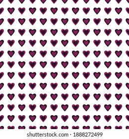 Purple hearts rows seamless pattern on White background