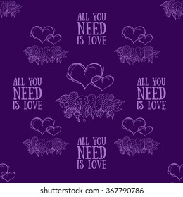 Purple hearts - seamless vector pattern