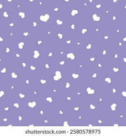 Purple hearts square seamless vector pattern background.