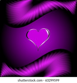 Ein violetter Herz, Valentinstag Hintergrund mit Silberherzen auf dunkleren Satin-Effekt, abgeschlossener Hintergrund
