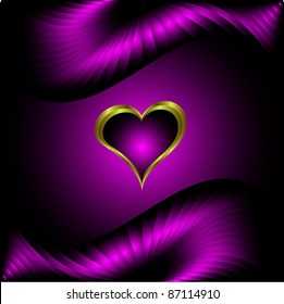 A purple hearts Valentines Day Background with gold hearts  on a purple silk background