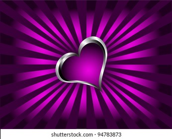 A purple hearts Valentines Day Background with silver hearts on a purple fan effect background